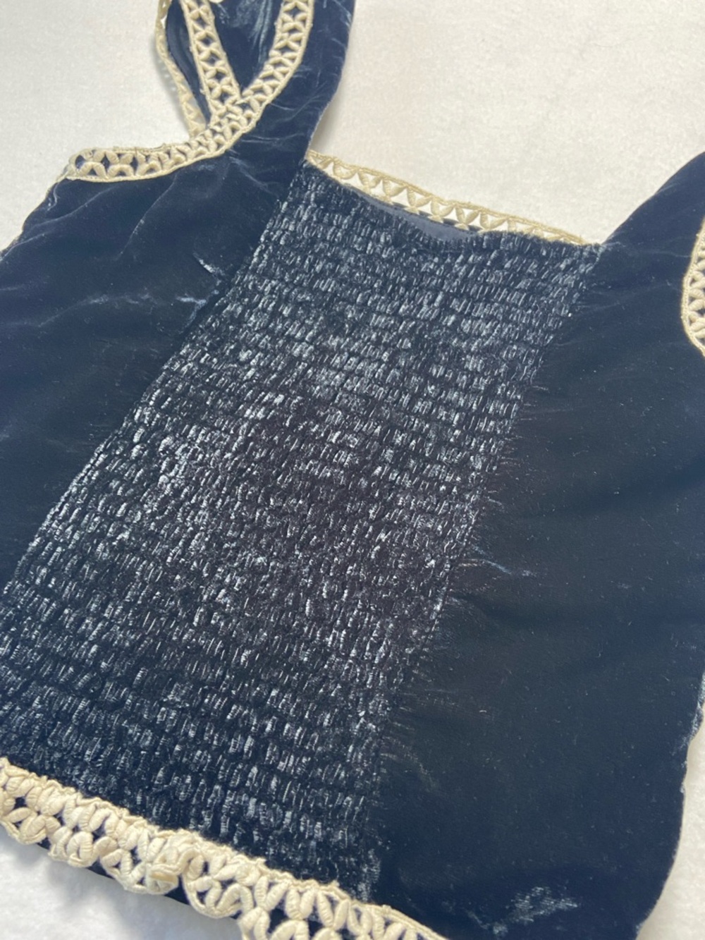 Free People Tyler Velvet‎ Smocked Black Cropped Top NWT XS Crochet Ren Faire - Picture 7 of 16